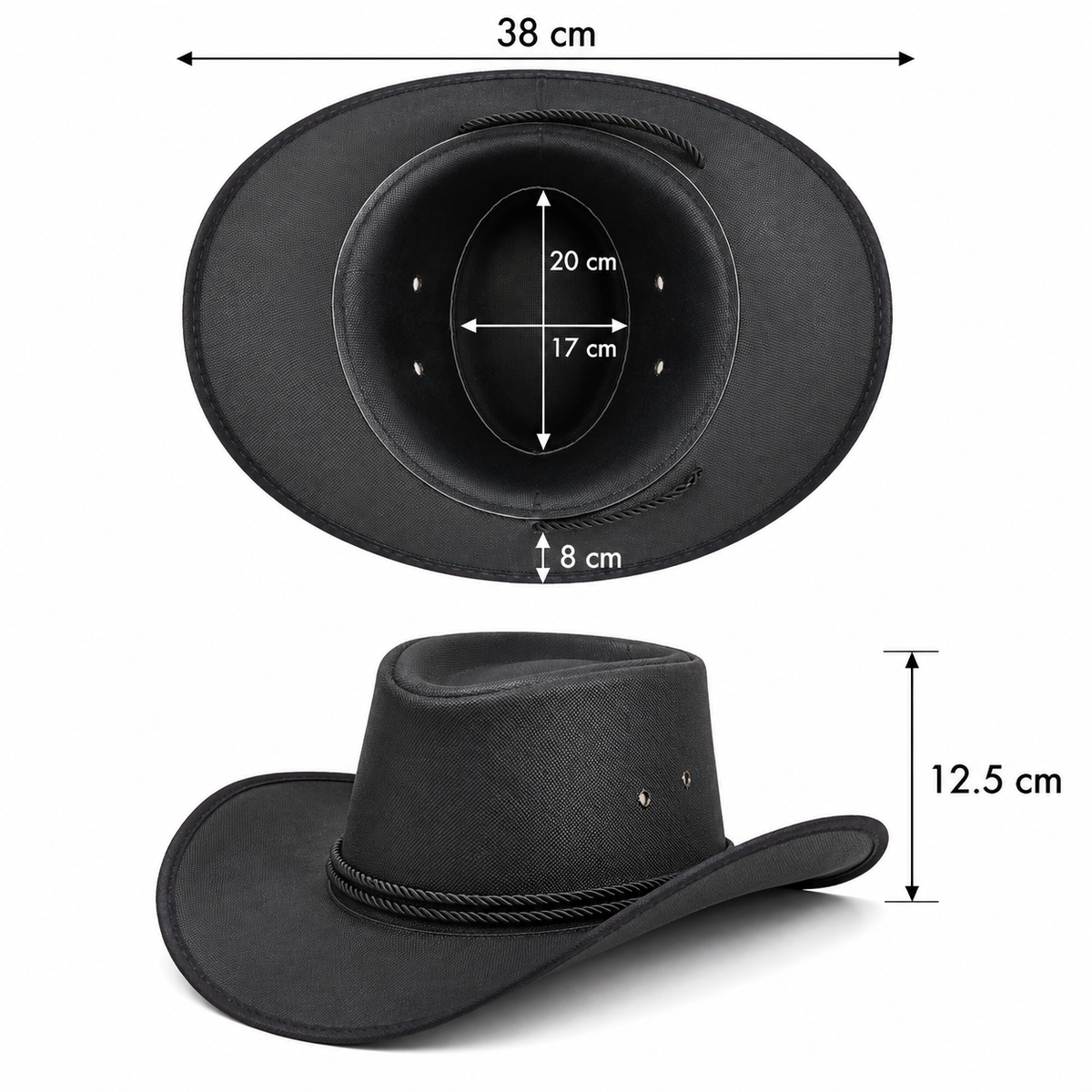 Black Feather Cowboy Hat Set with Bandana & Bolo Tie – 58 cm