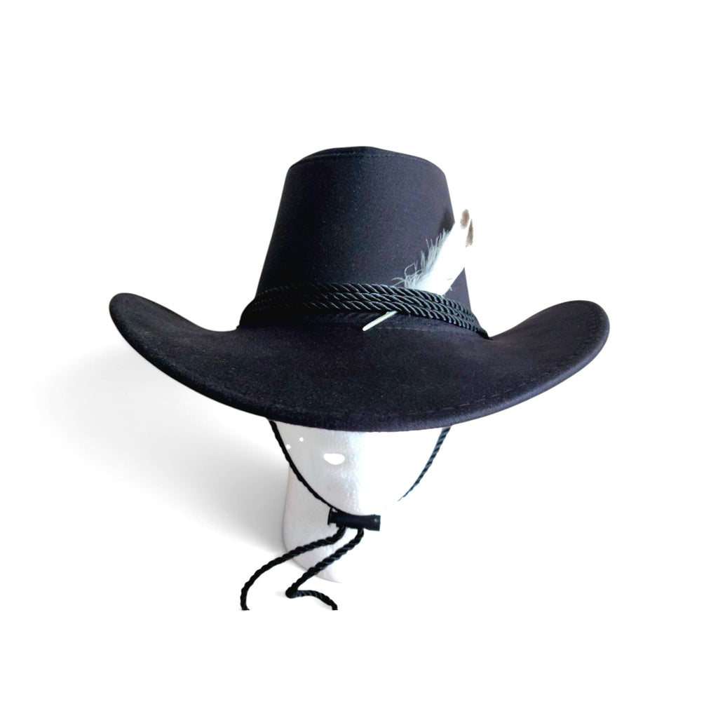 Black Feather Cowboy Hat Set with Bandana & Bolo Tie – 58 cm