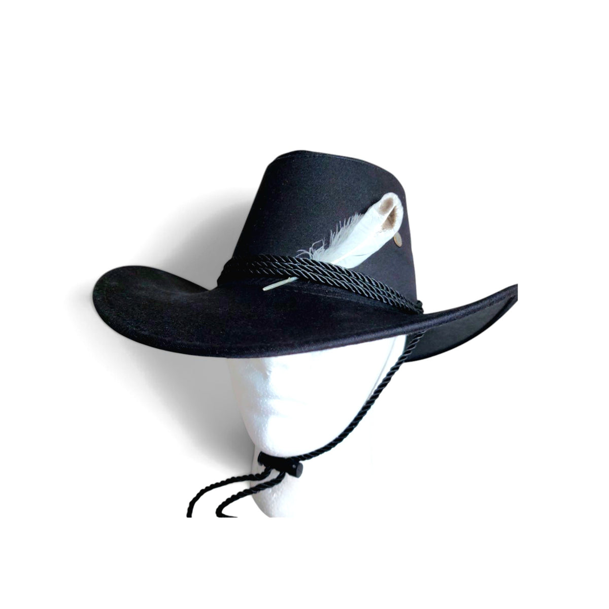 Black Feather Cowboy Hat Set with Bandana & Bolo Tie – 58 cm