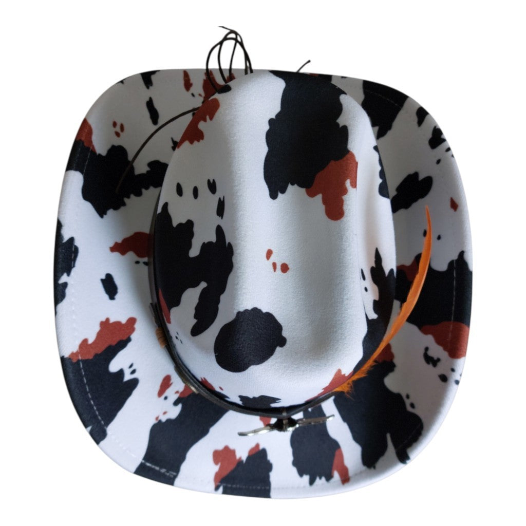 Cowhide Feather Cowboy Hat Set with Bandana & Bolo Tie – 57 cm