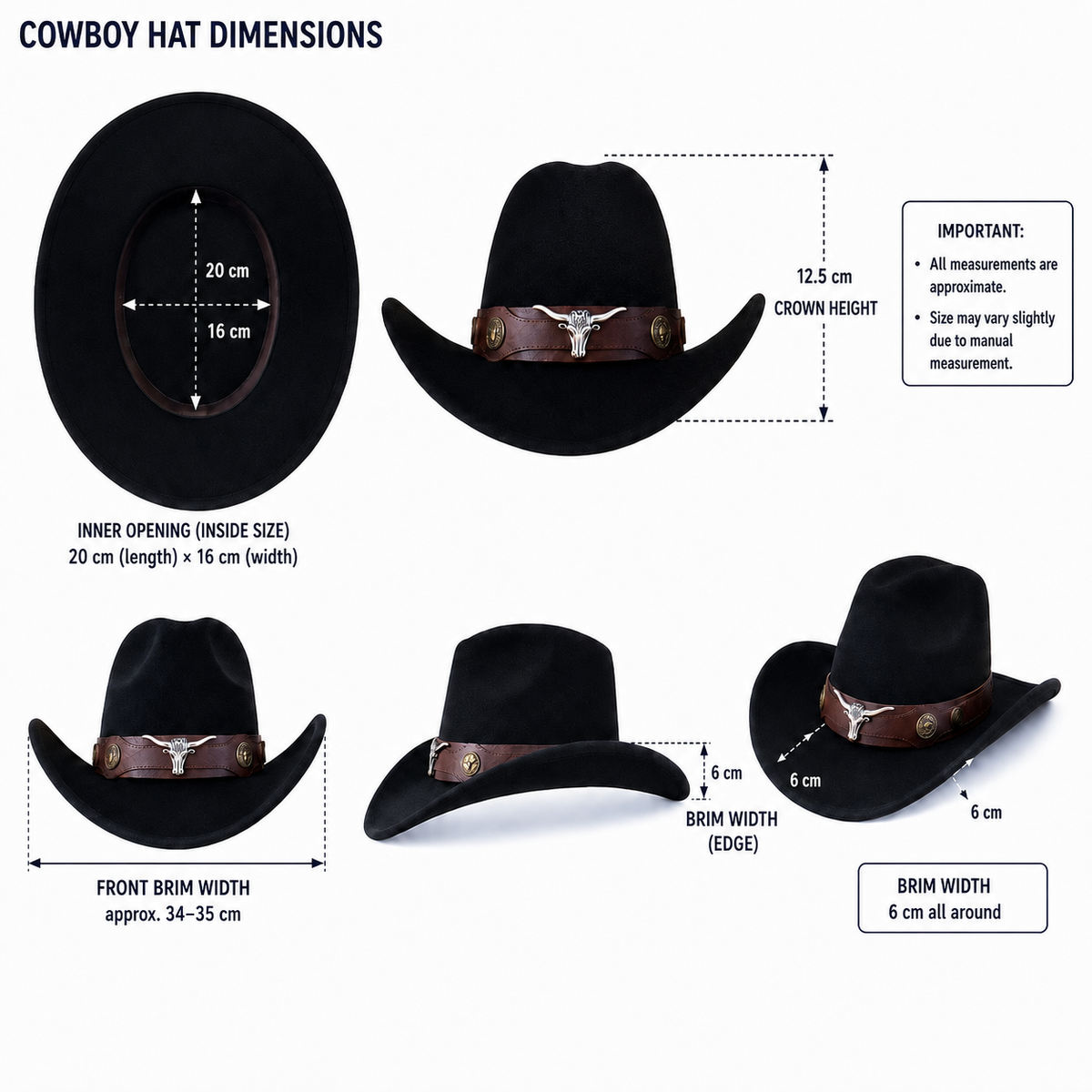 Black Feather Cowboy Hat Set with Bandana & Bolo Tie – 57 cm