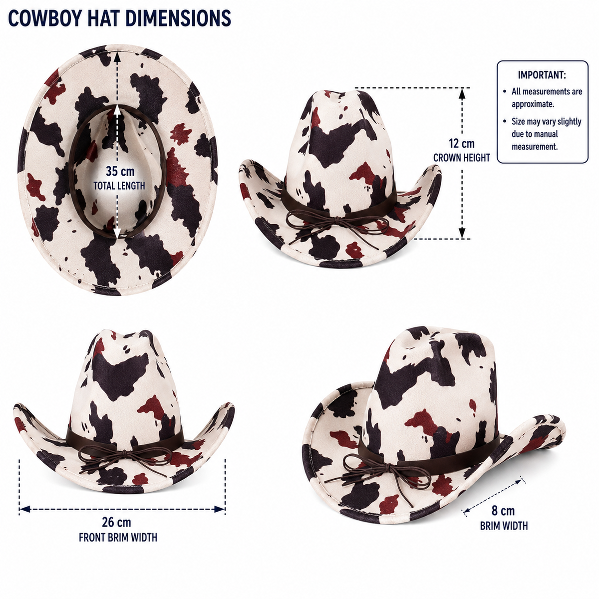 Cowhide Feather Cowboy Hat Set with Bandana & Bolo Tie – 57 cm