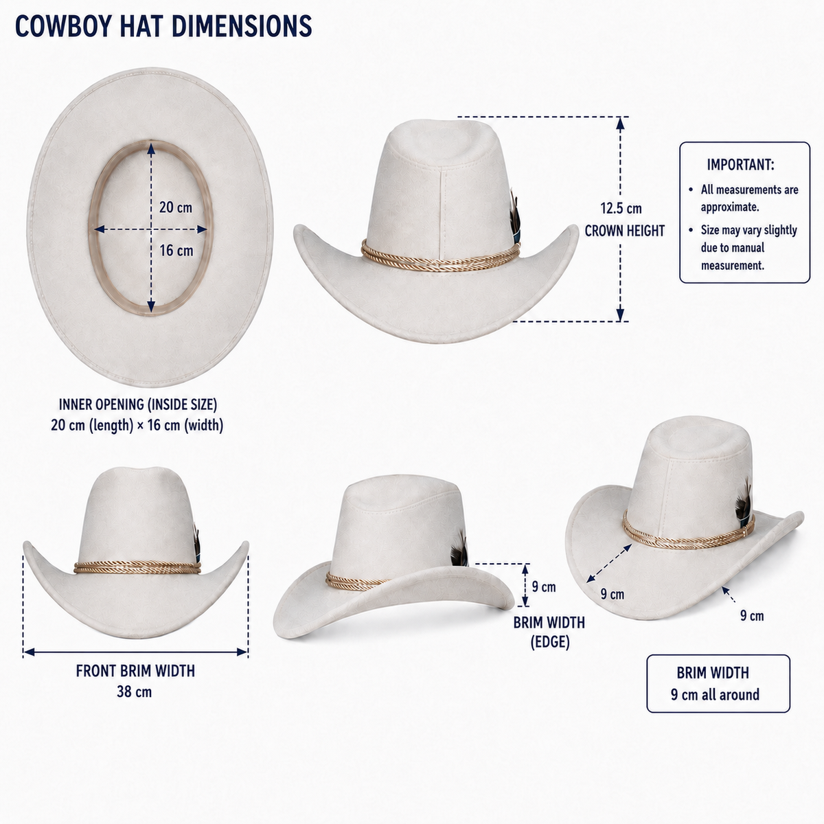 Beige Feather Cowboy Hat Set with Bandana & Bolo Tie – 58 cm